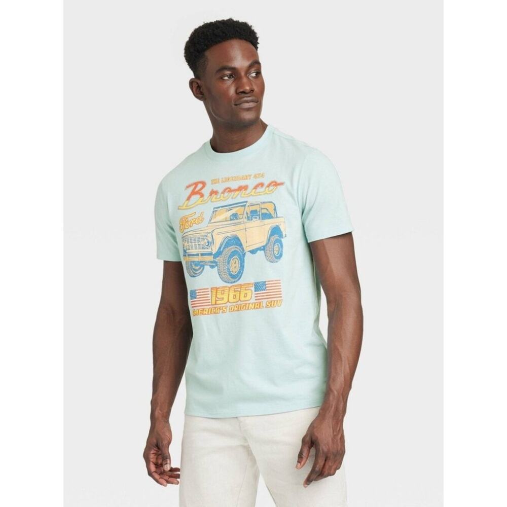 Ford Bronco 1966 Legendary 4x4 Light Blue Tee with Bronco Graphic Size Large